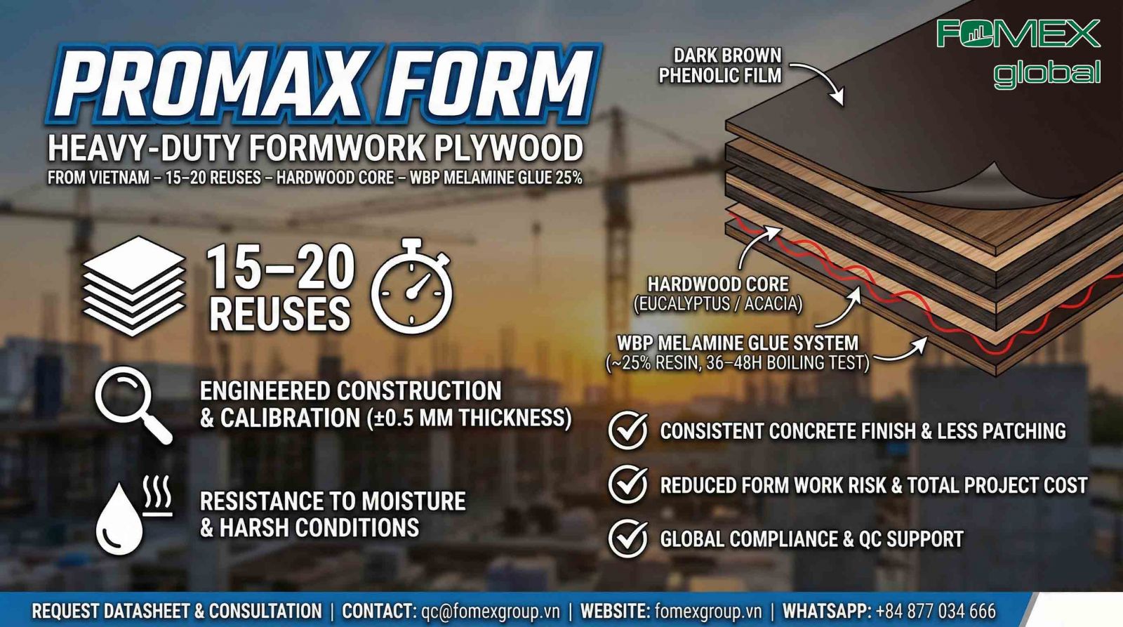 promax form plywood from Vietnam for contractors