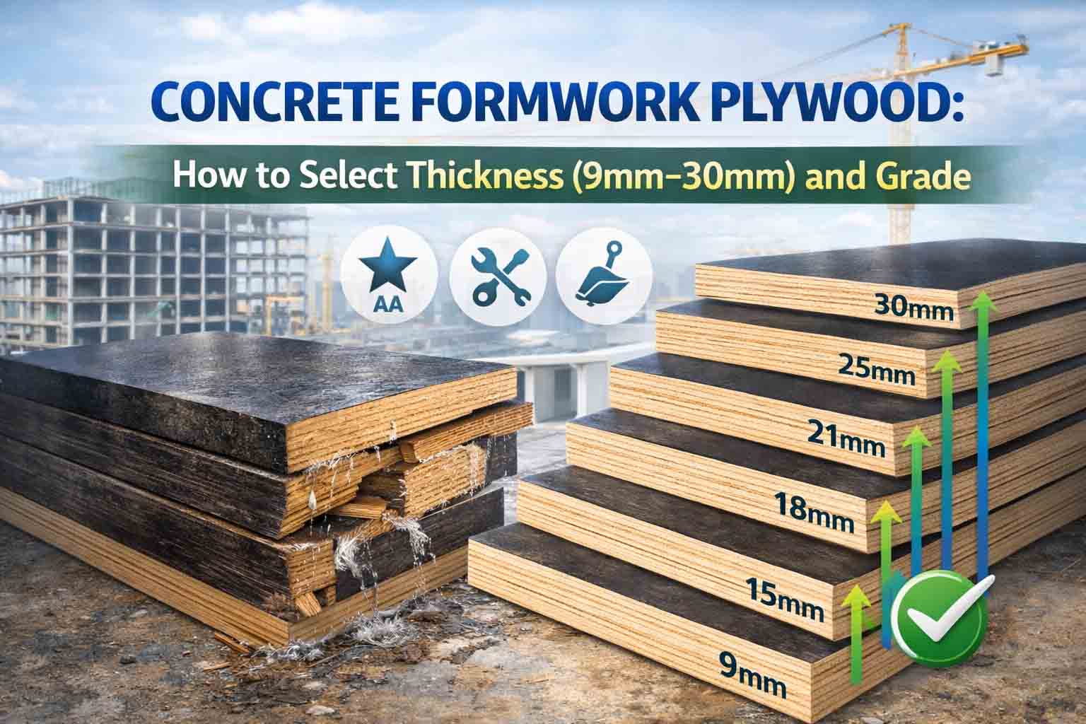 Concrete Formwork Plywood: How to Select Thickness (9mm–30mm) and Grade
