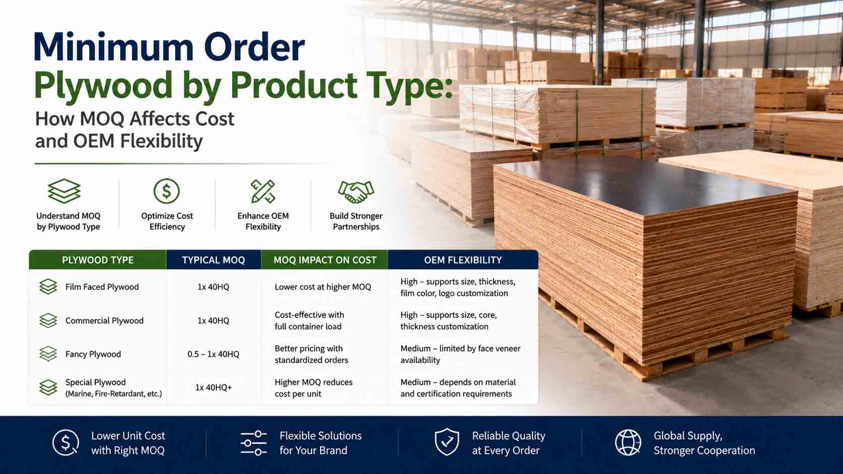 Minimum Order Plywood by Product Type: How MOQ Affects Cost and OEM Flexibility