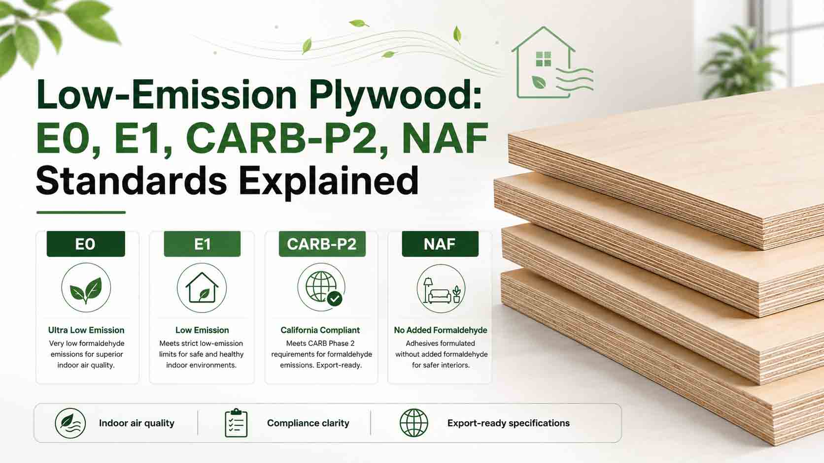 Low-Emission Plywood: E0, E1, CARB-P2, NAF Standards Explained
