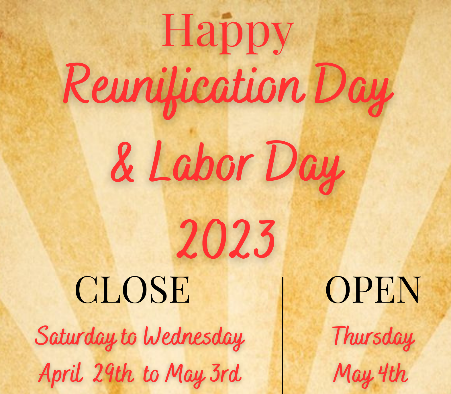 REUNIFICATION AND LABOR DAY 2023 NOTICE | FOMEX GROUP