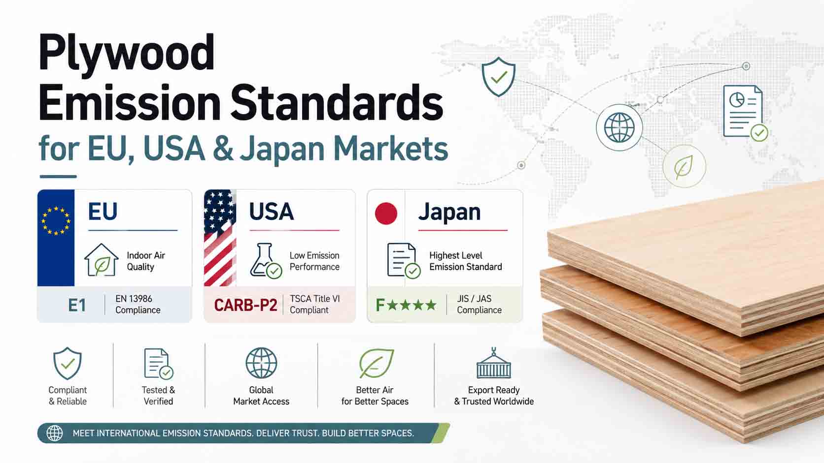Plywood Emission Standards for EU, USA & Japan Markets